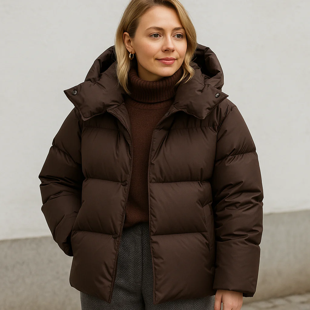 Gewatteerde winterjas met capuchon en boxy fit