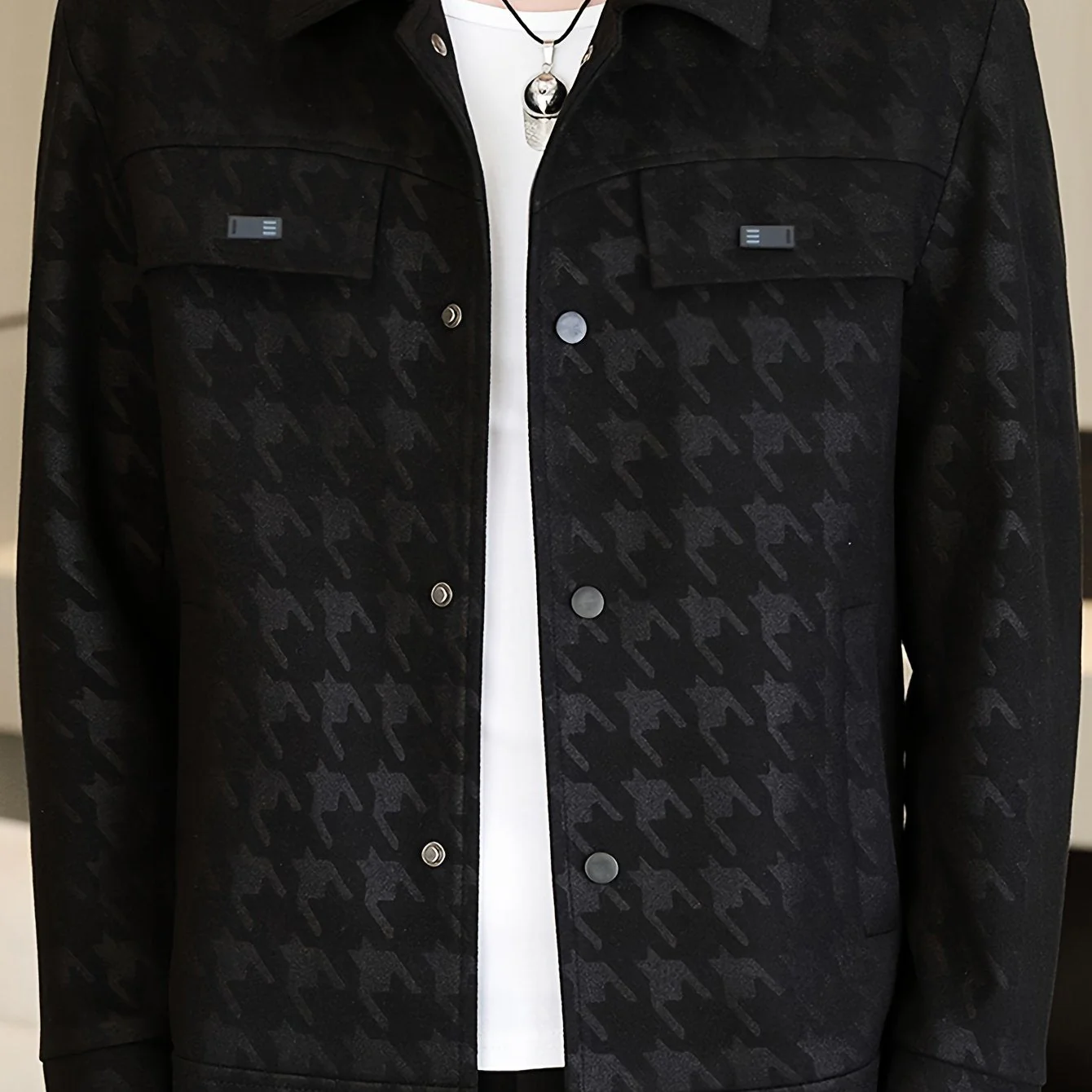 Heren jas met pied-de-poule patroon en fleece voering - Image 12