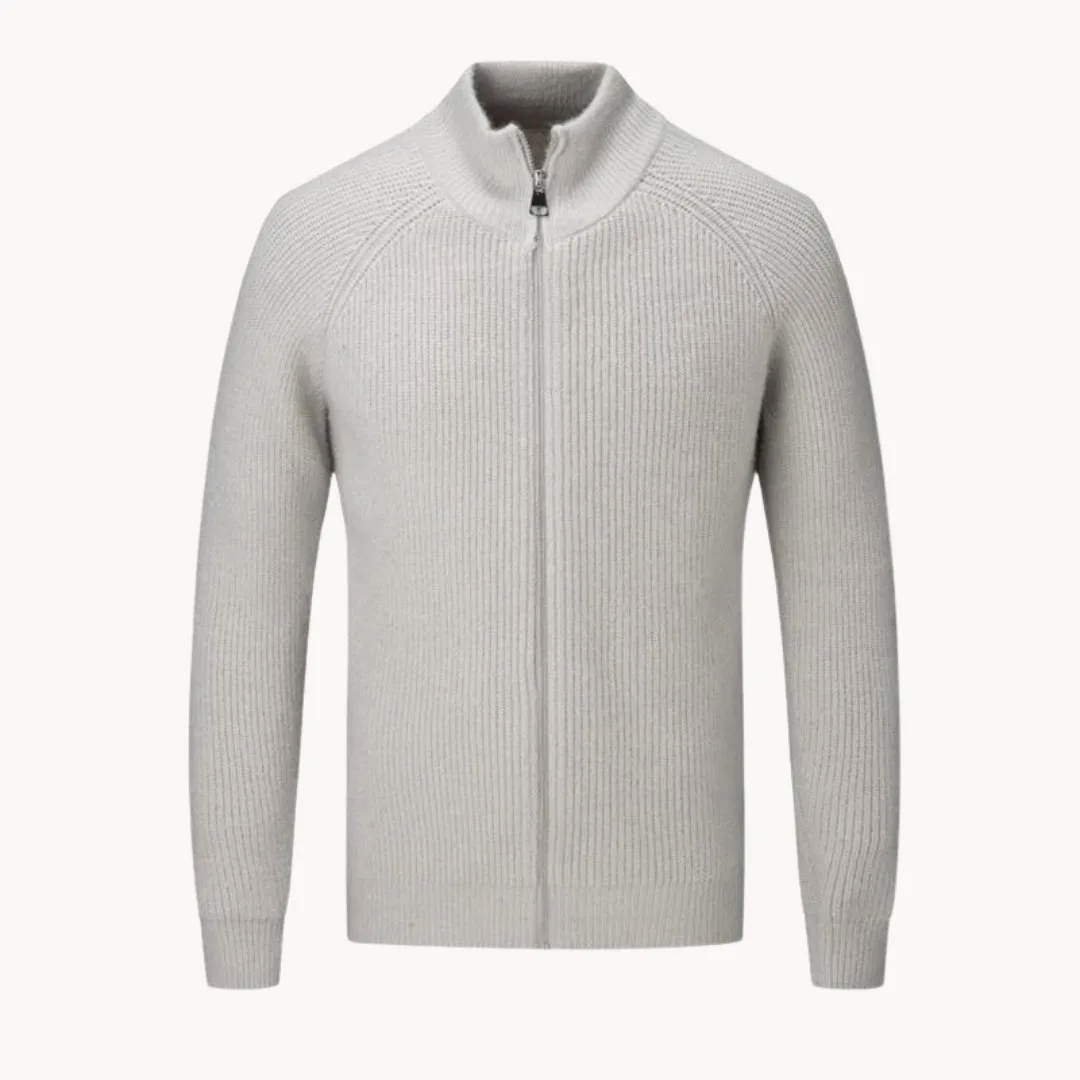 Hugo | Cashmere trui met volledige rits en opstaande kraag