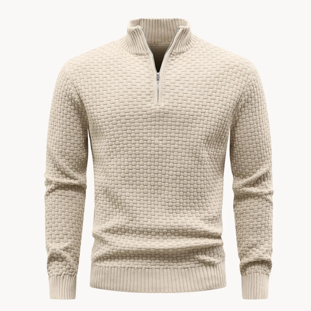 Hugo | Gebreide trui met ritskraag en honingraatpatroon - Image 7