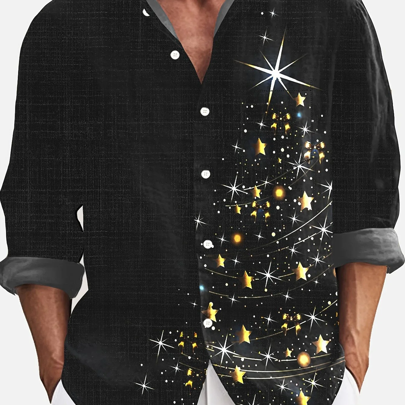 Stan | Glanzend kerstboomprint heren overhemd met lange mouw - Image 6