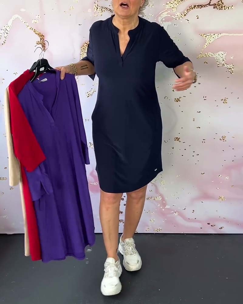 Laurynn | Jurk in effen kleur met V-hals - Image 2