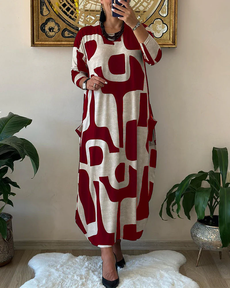 Jurk met lange mouwen en zwart witte print - Image 10