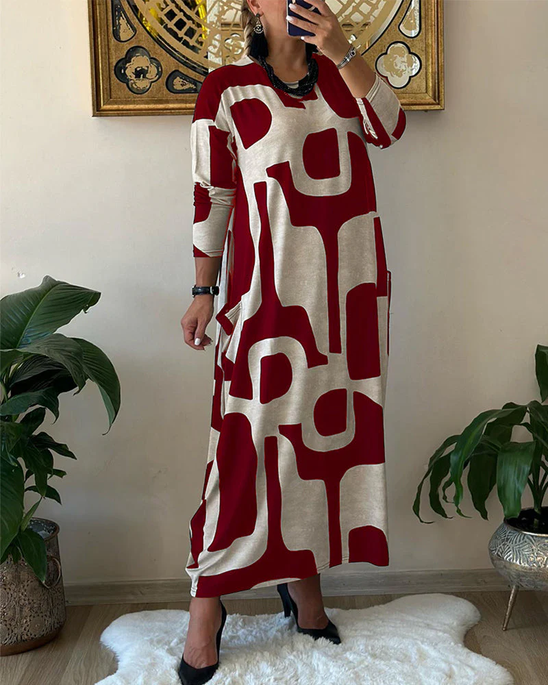 Jurk met lange mouwen en zwart witte print - Image 11