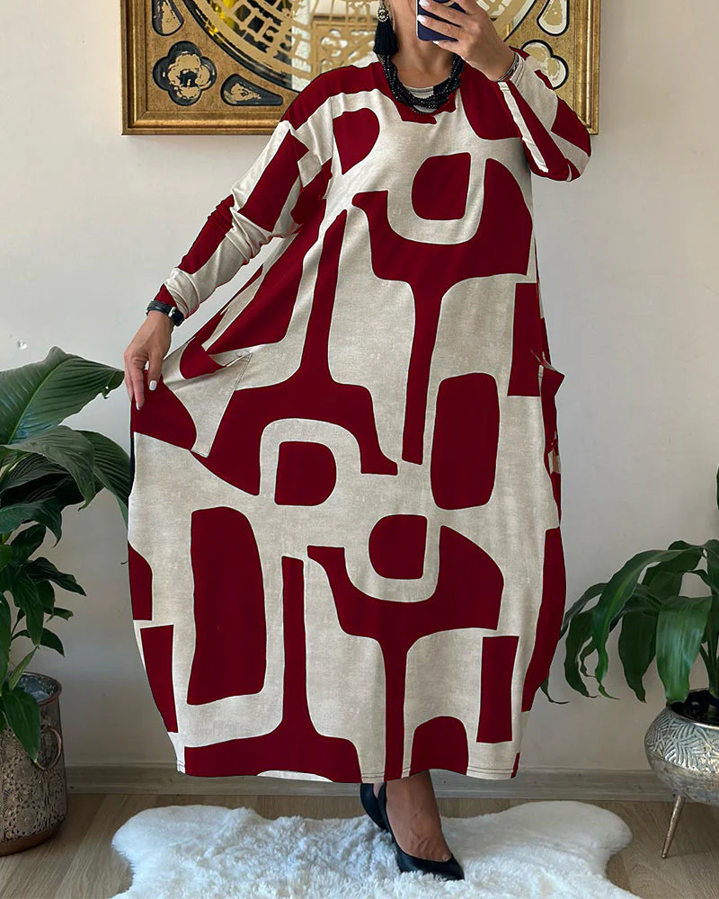 Jurk met lange mouwen en zwart witte print - Image 12