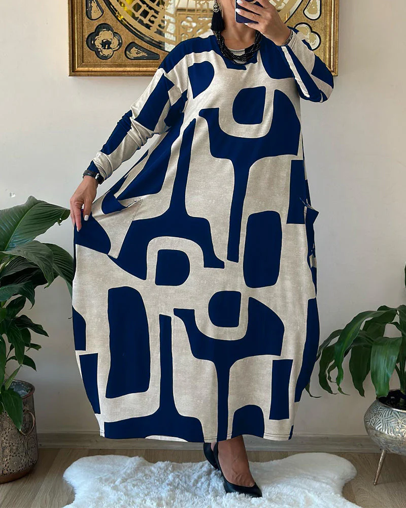 Jurk met lange mouwen en zwart witte print - Image 13