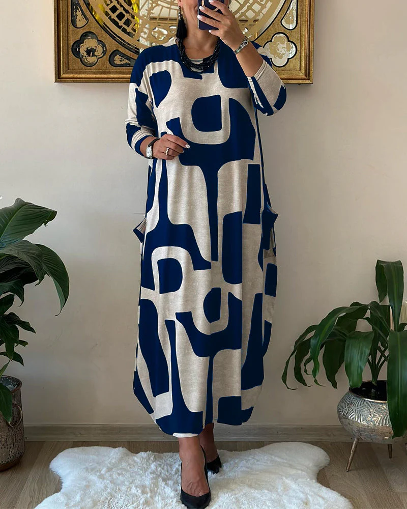 Jurk met lange mouwen en zwart witte print - Image 8