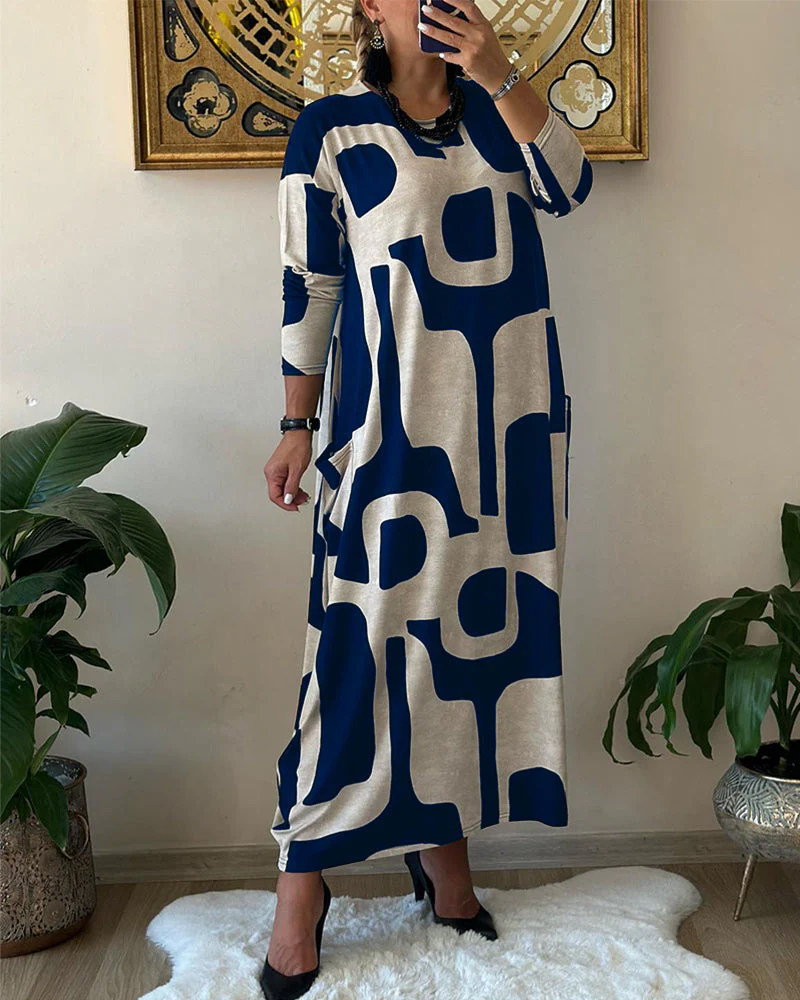 Jurk met lange mouwen en zwart witte print - Image 9