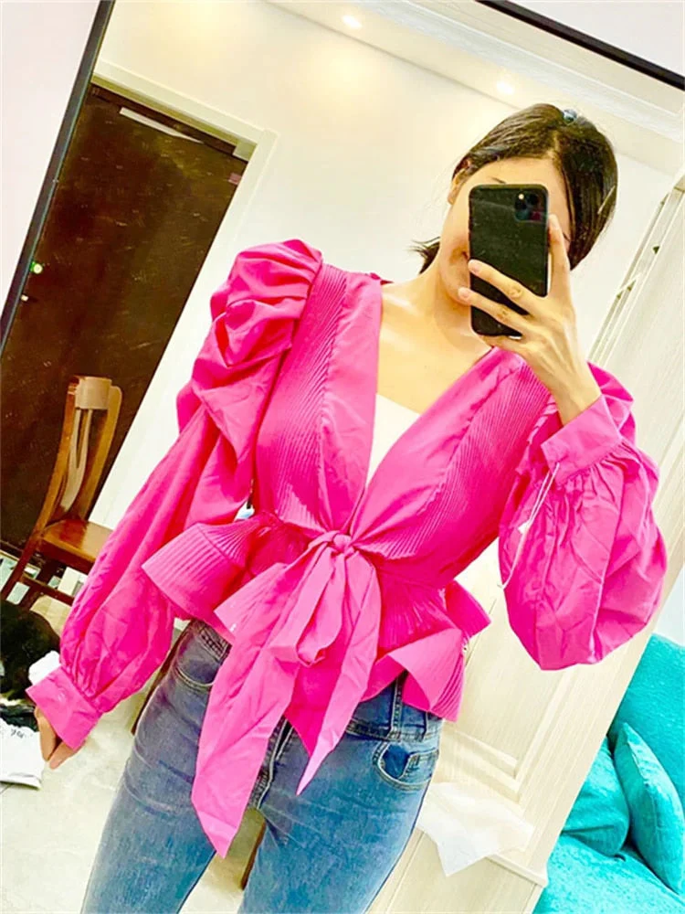 Käthe | V-hals Blouse met Pofmouwen - Image 2