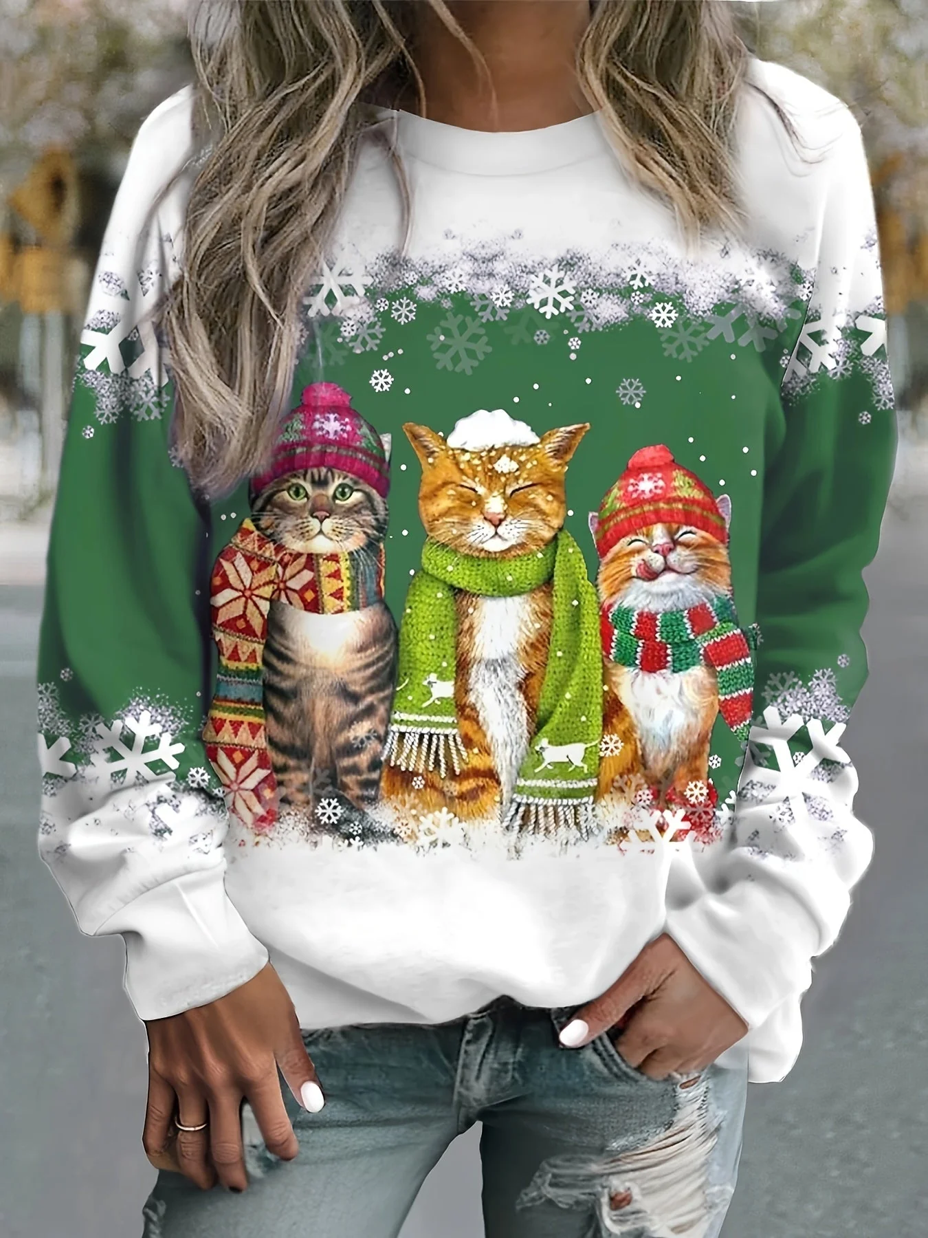 Kitty | Casual kerstkattenprint sweatshirt