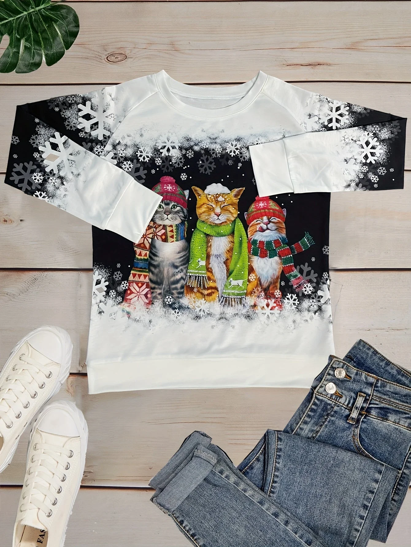 Kitty | Casual kerstkattenprint sweatshirt - Image 10