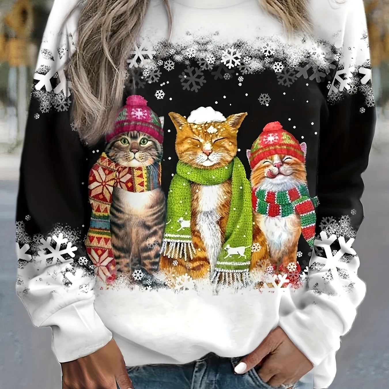 Kitty | Casual kerstkattenprint sweatshirt - Image 11