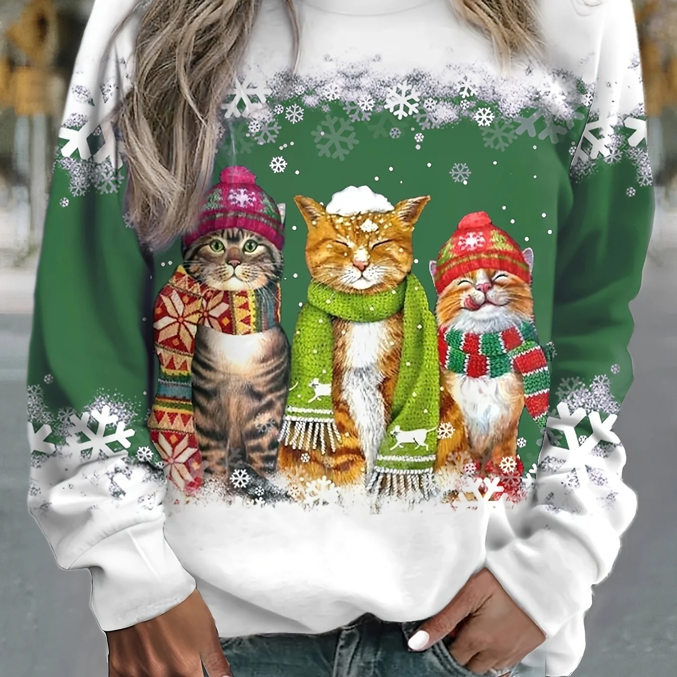Kitty | Casual kerstkattenprint sweatshirt - Image 12