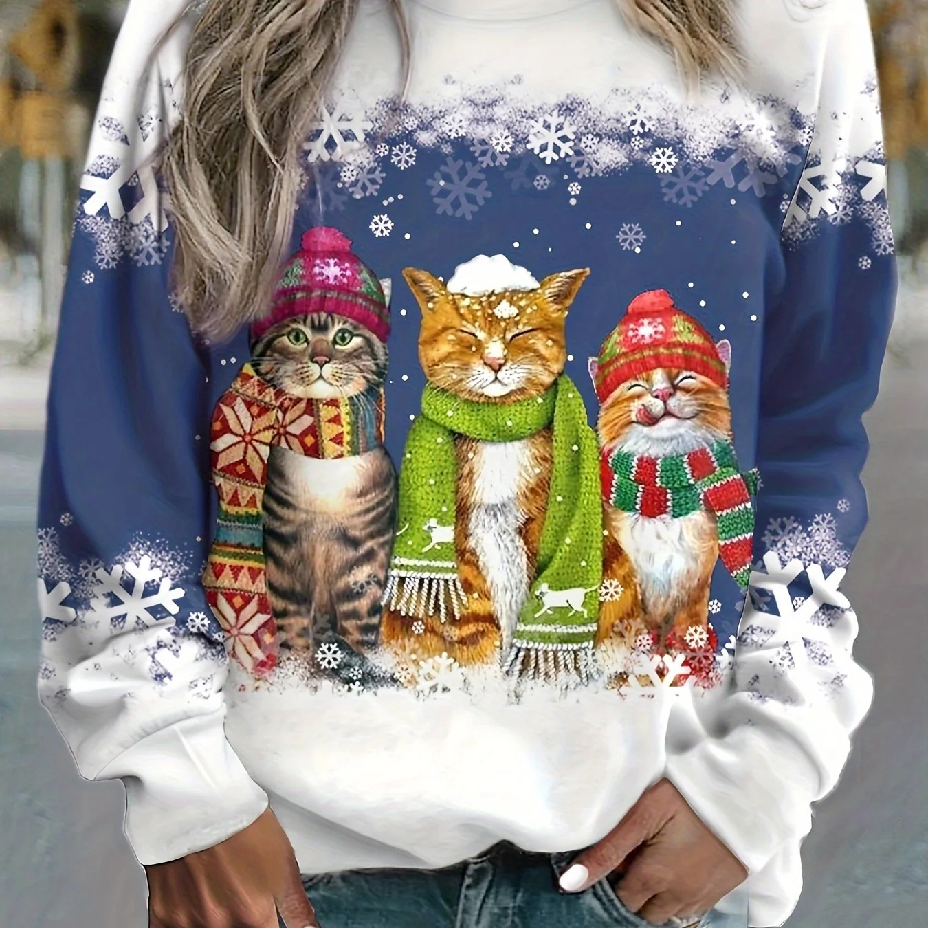 Kitty | Casual kerstkattenprint sweatshirt - Image 13