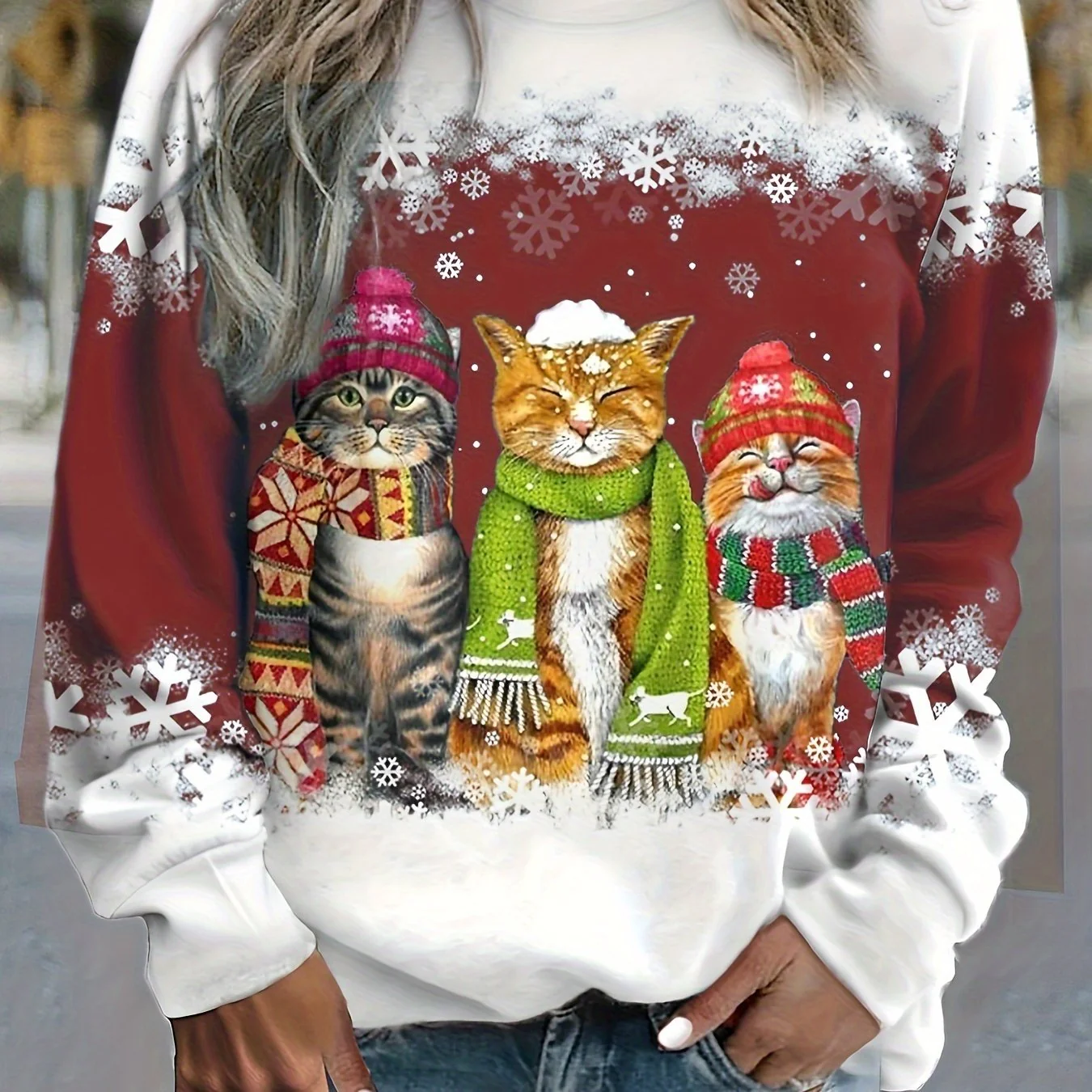 Kitty | Casual kerstkattenprint sweatshirt - Image 14