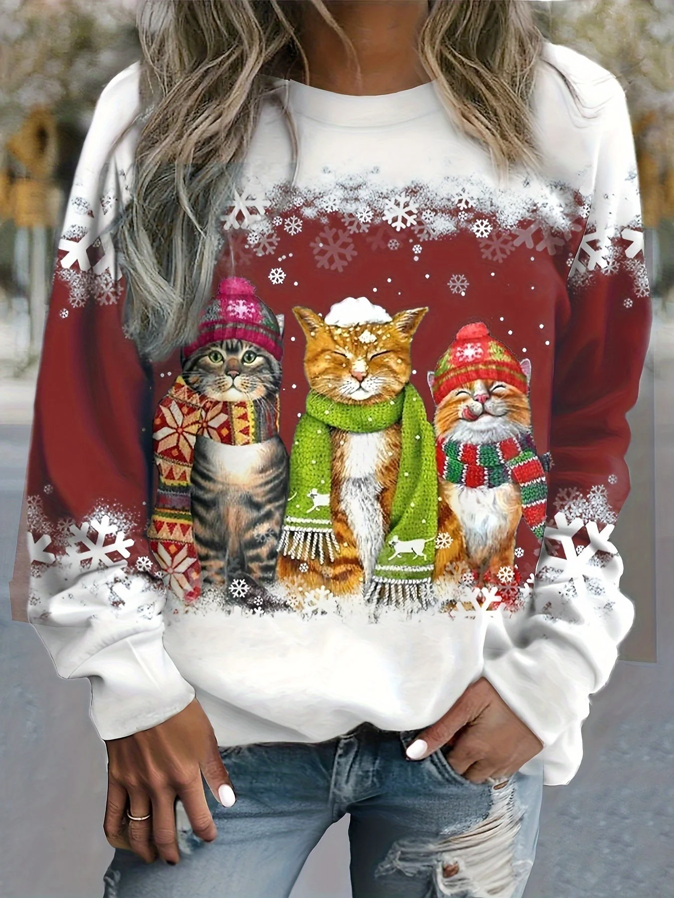Kitty | Casual kerstkattenprint sweatshirt - Image 2