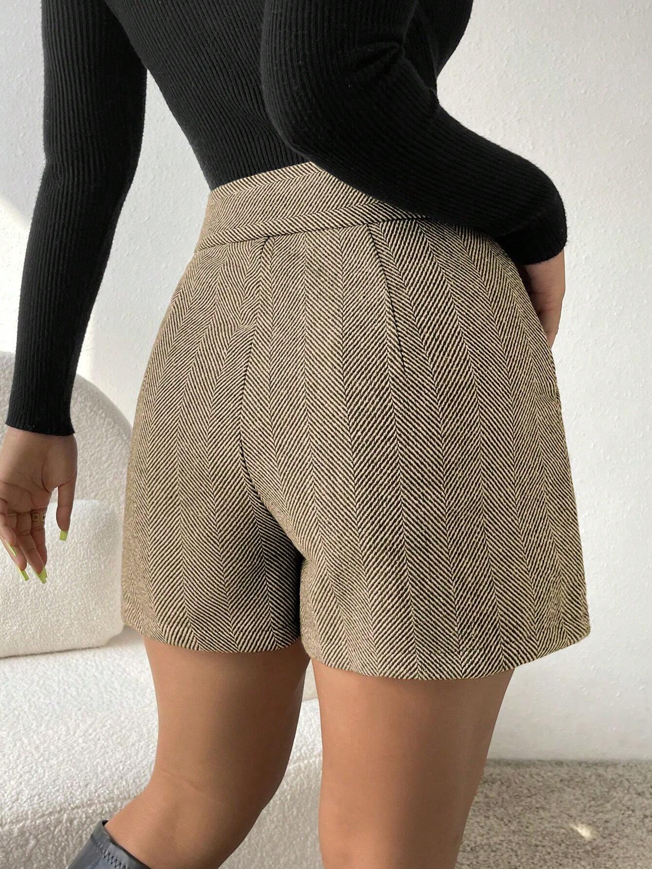 Korte broek met visgraatmotief en hoge taille - Image 3