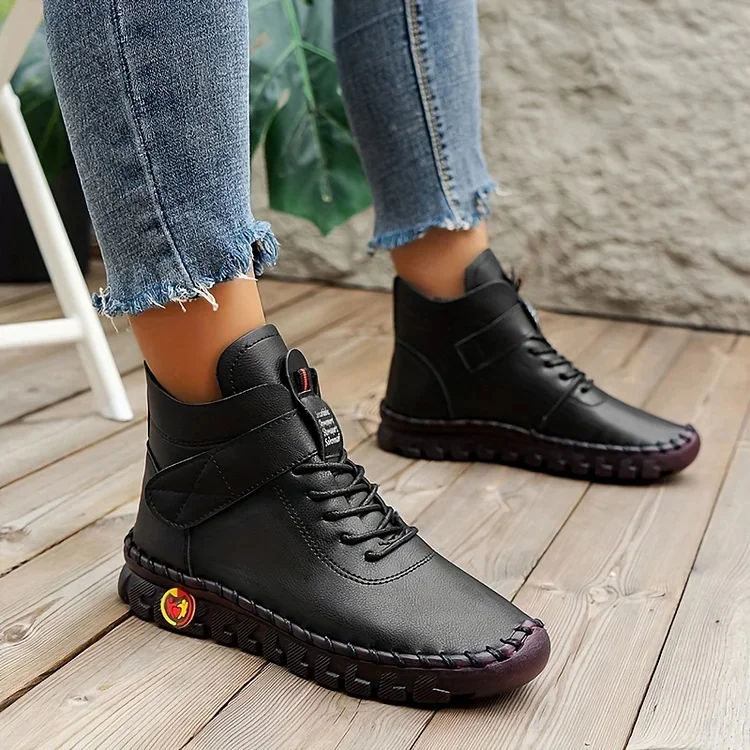 Leah | Comfortabele hoge leren schoenen met veters en klittenband voor vrouwen - Image 4