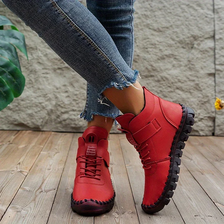 Leah | Comfortabele hoge leren schoenen met veters en klittenband voor vrouwen - Image 7