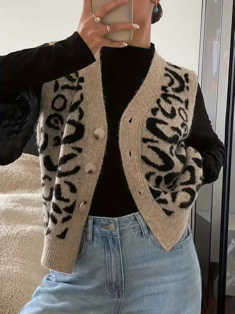Leopard print vest met V-hals - Image 4