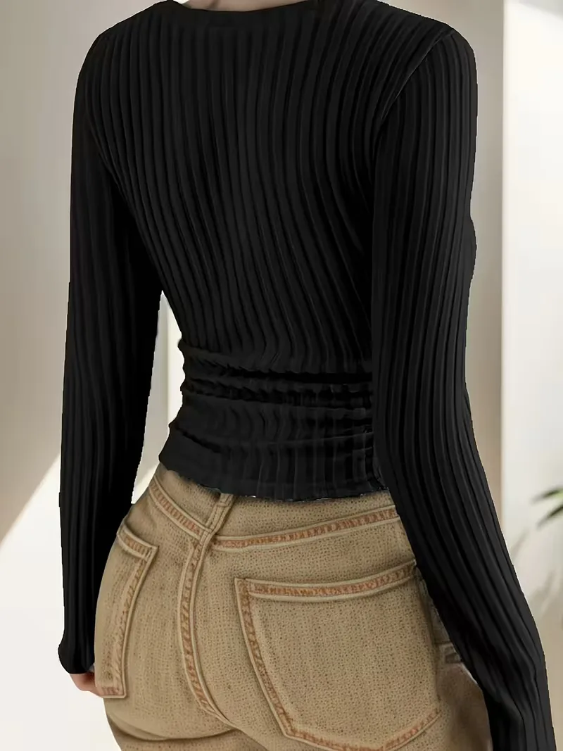 Longsleeve met V-hals en ribbelstructuur - Image 11
