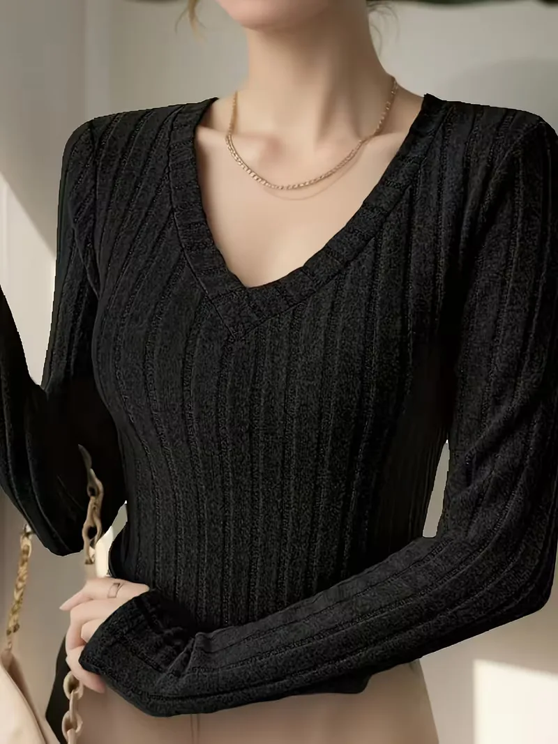 Longsleeve met V-hals en ribbelstructuur - Image 12