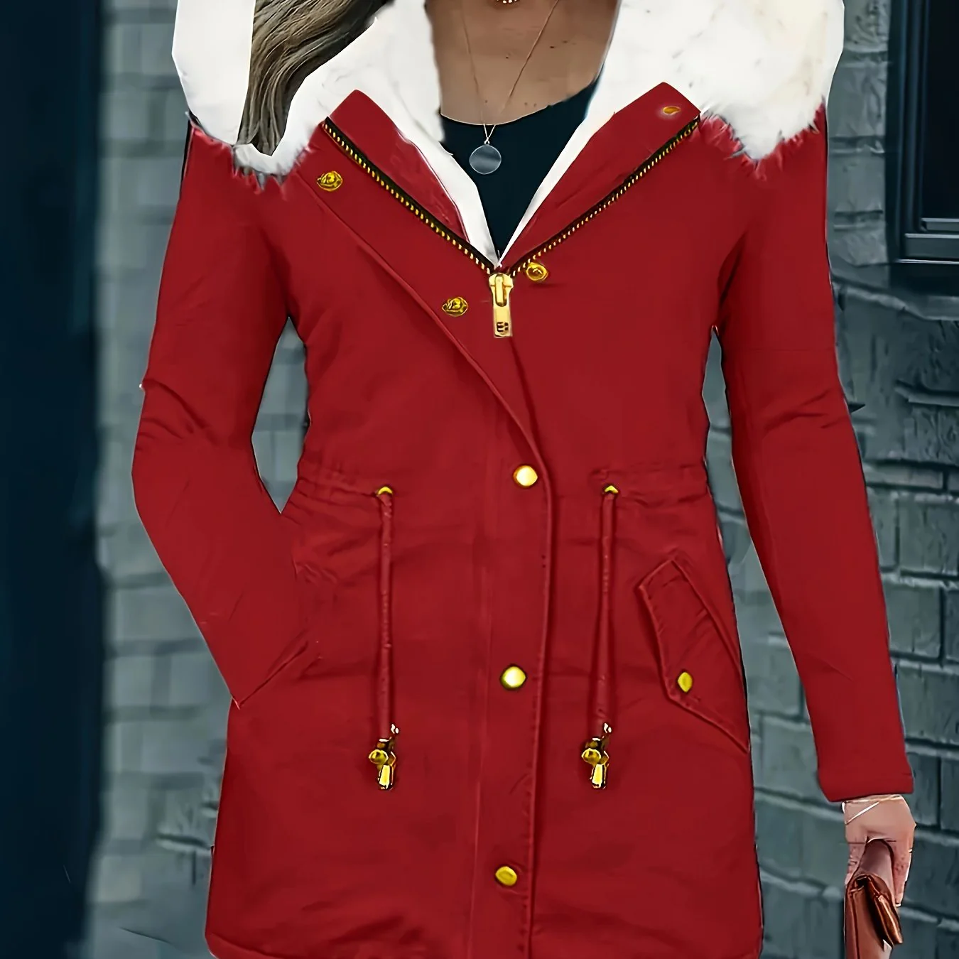 Lotte | Casual jas met capuchon en nep bont - Image 14