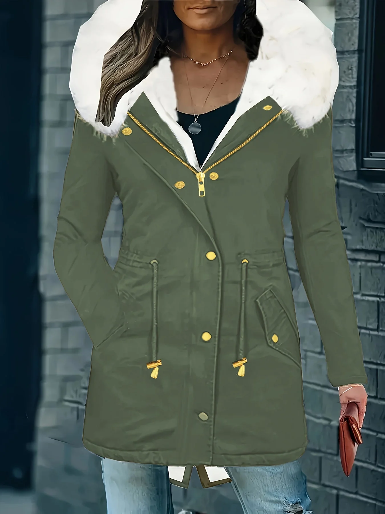 Lotte | Casual jas met capuchon en nep bont - Image 3