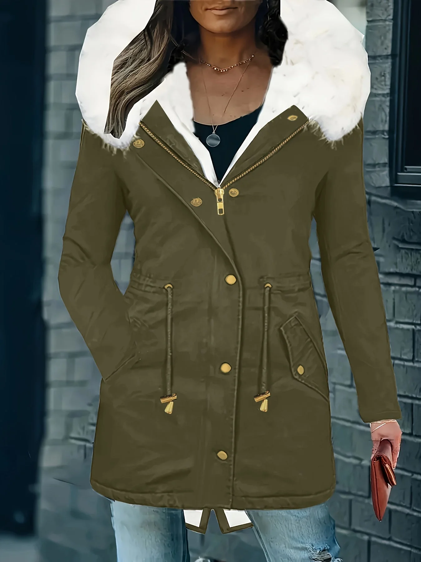 Lotte | Casual jas met capuchon en nep bont - Image 4
