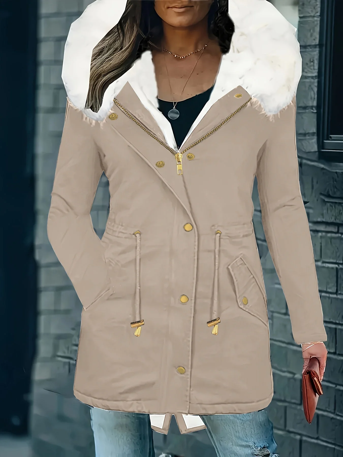 Lotte | Casual jas met capuchon en nep bont - Image 5
