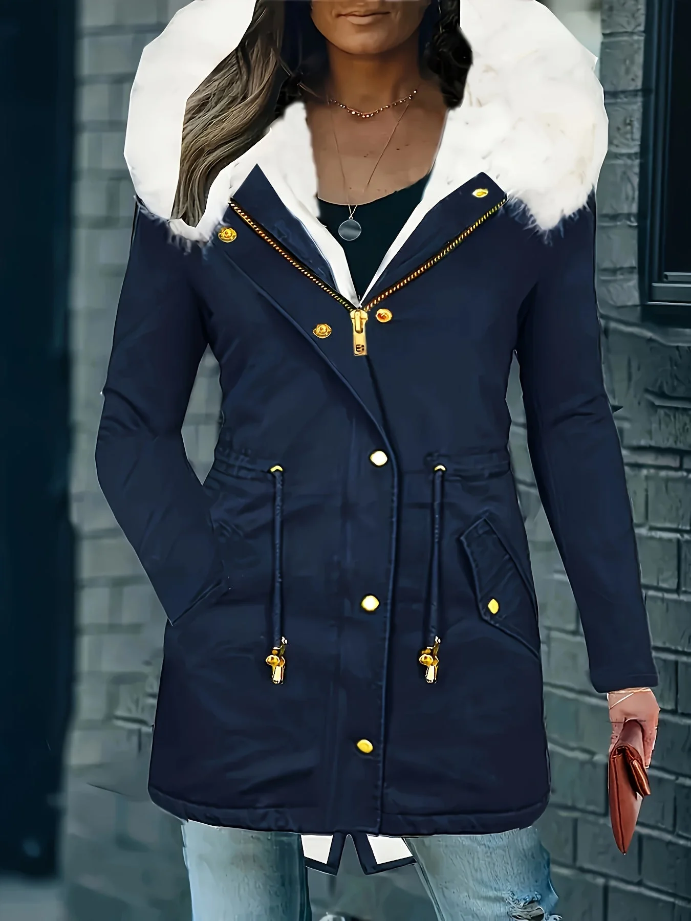 Lotte | Casual jas met capuchon en nep bont - Image 6