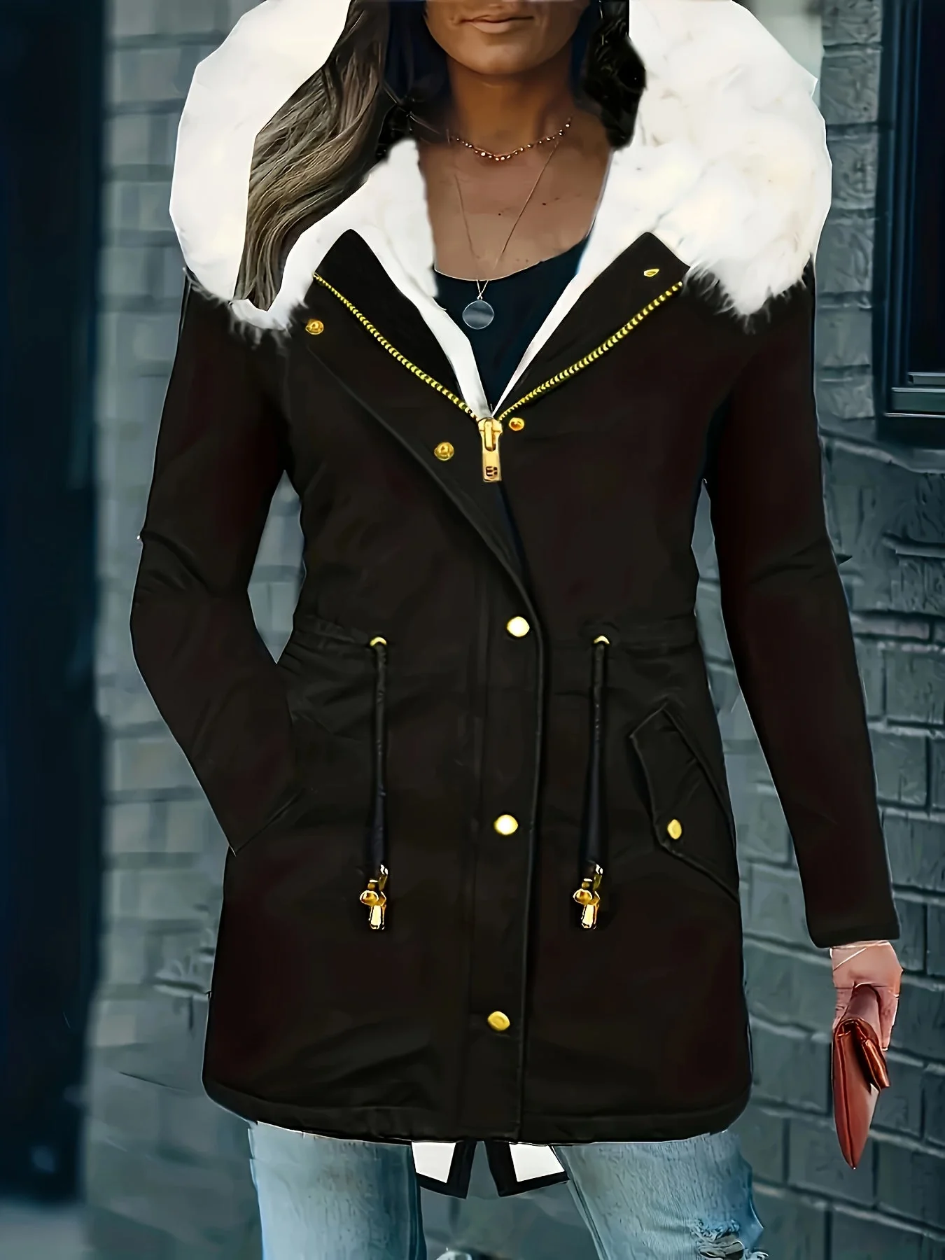 Lotte | Casual jas met capuchon en nep bont - Image 8