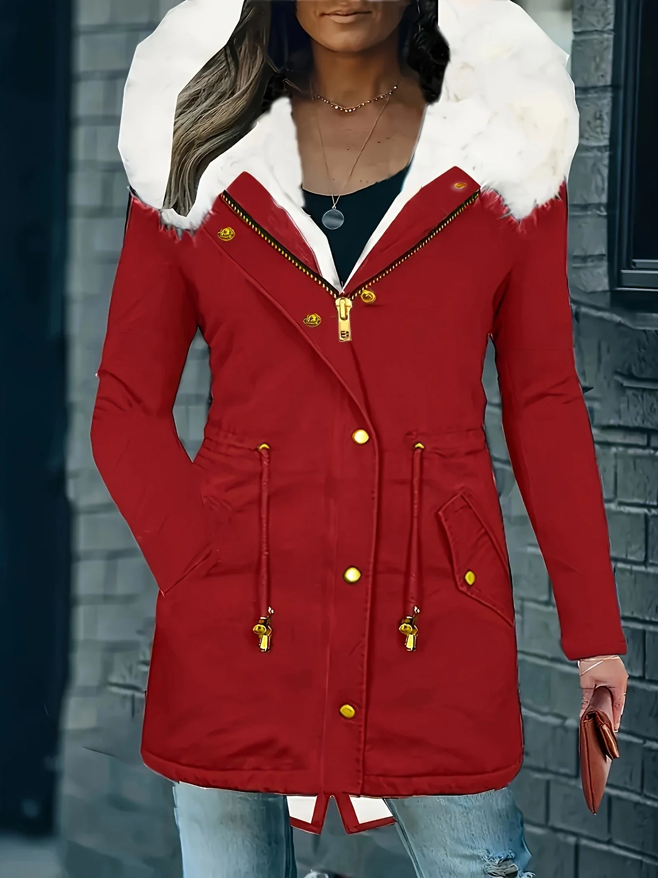 Lotte | Casual jas met capuchon en nep bont - Image 9