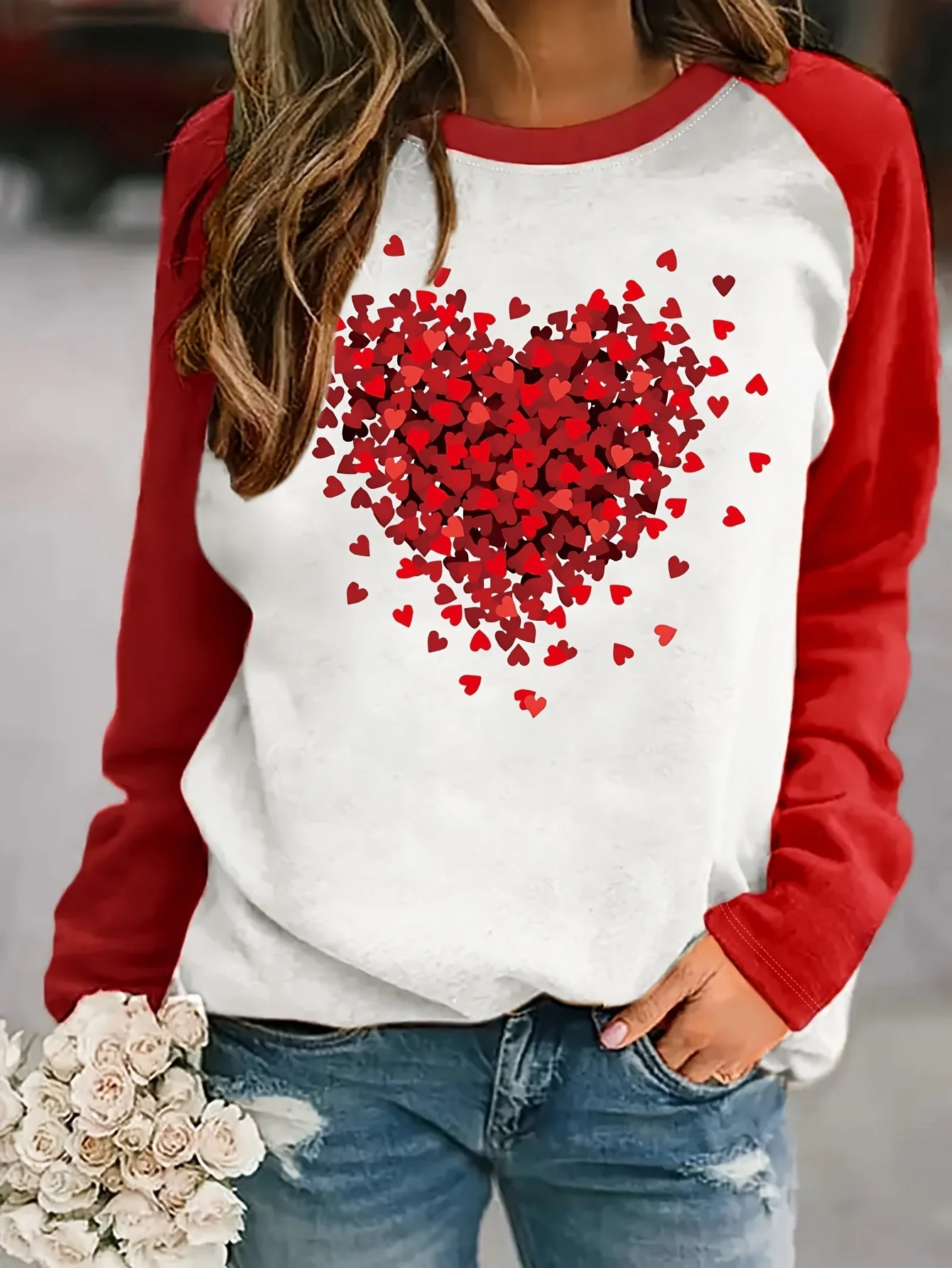 Lotte | Hartjesprint sweatshirt met ronde hals
