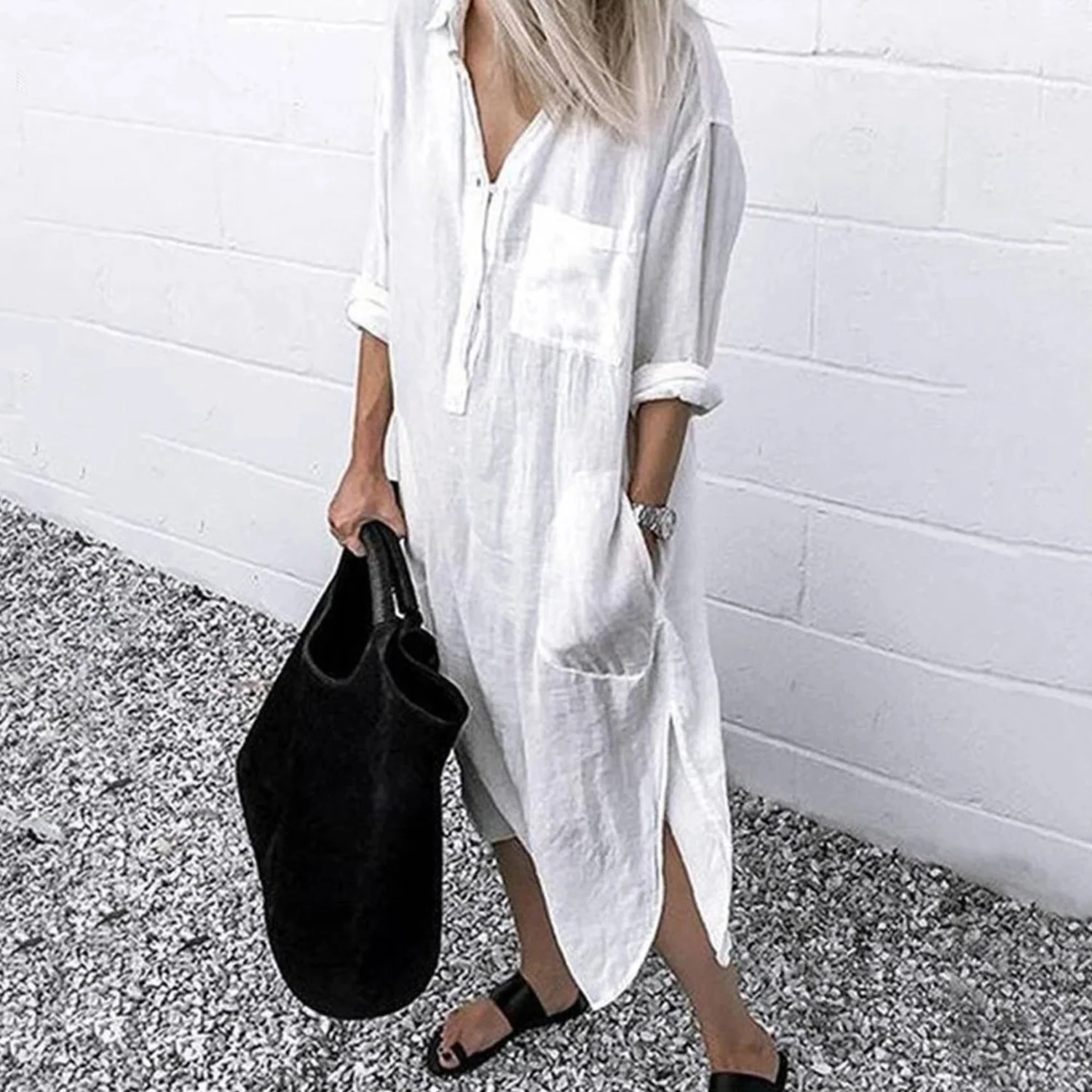 Lotte | Katoenen linnen halflange blouse jurk - Image 2