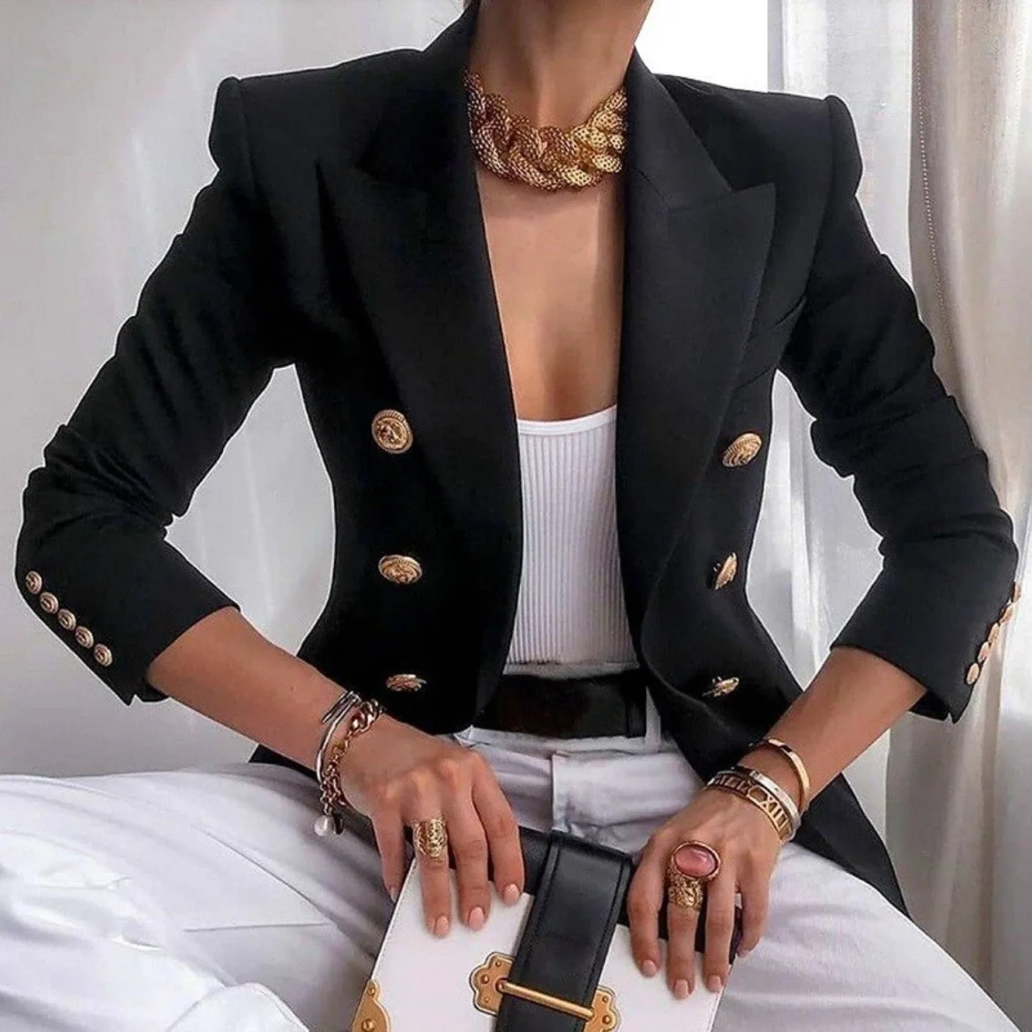 Louise | Comfortabele blazer met knopen van katoen - Image 2