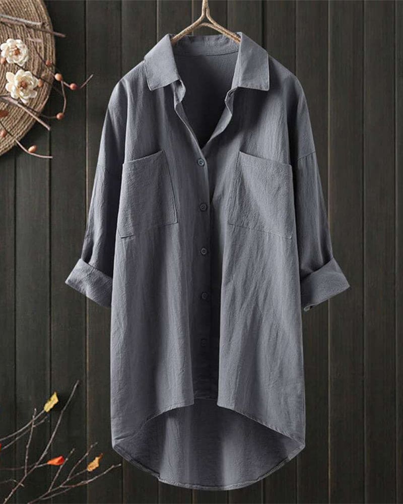 Louise | Losvallende effen blouse met lange mouwen - Image 6