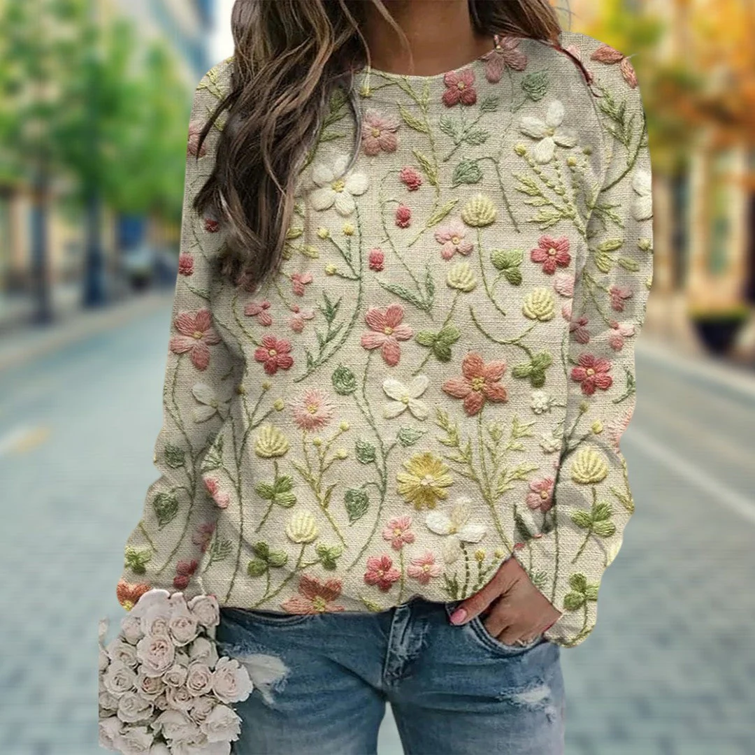Magriet | Trui met gestikte bloemen voor vrouwen - Image 2