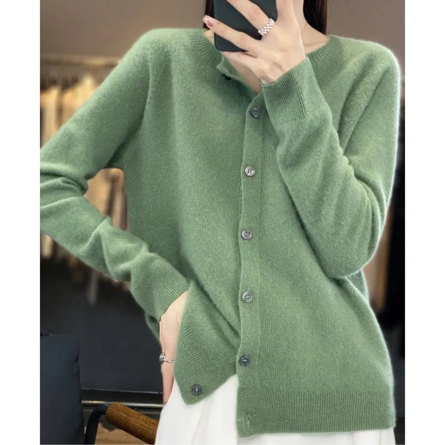 Merino wollen Cardigan met knoopsluiting en lange mouwen - Image 13