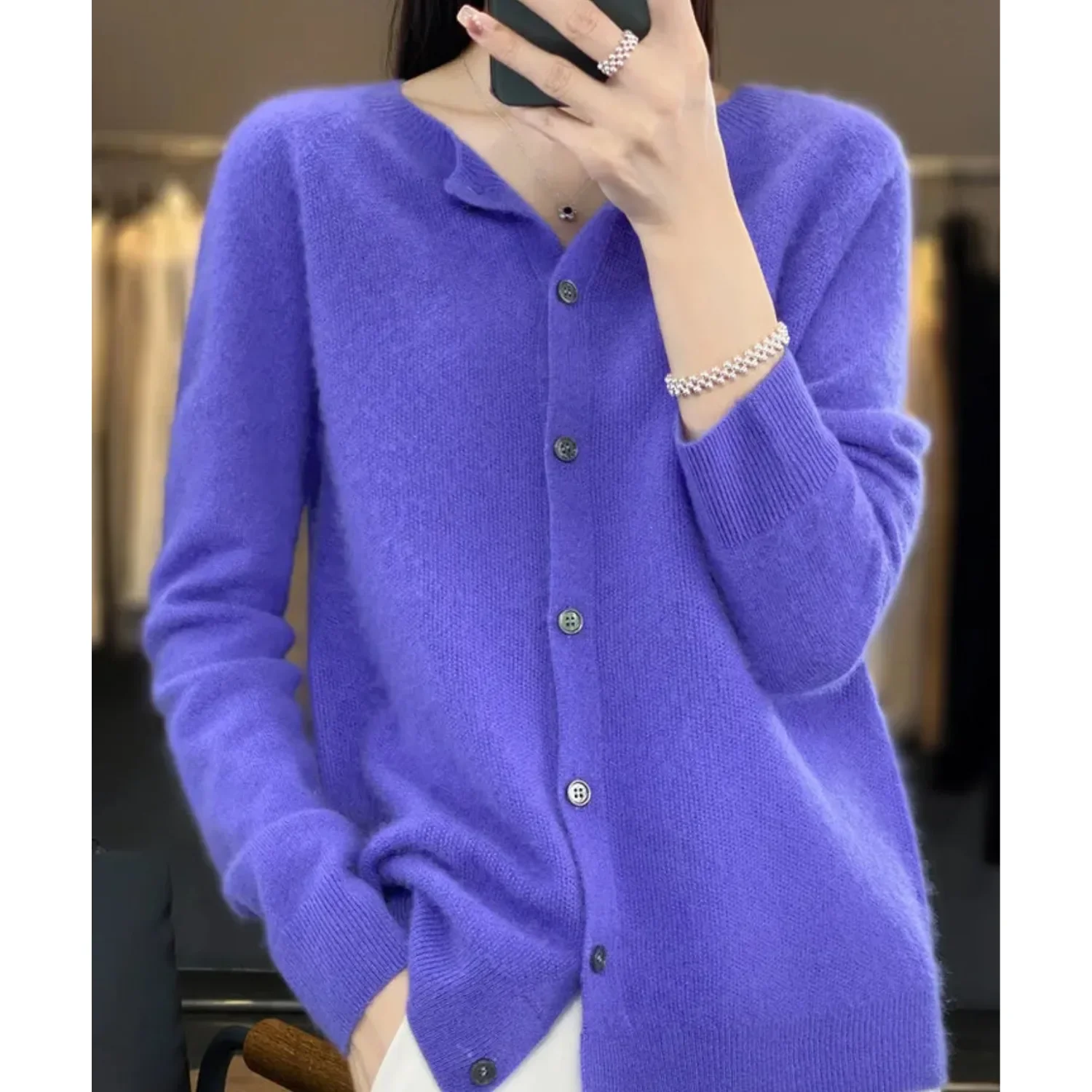 Merino wollen Cardigan met knoopsluiting en lange mouwen - Image 3