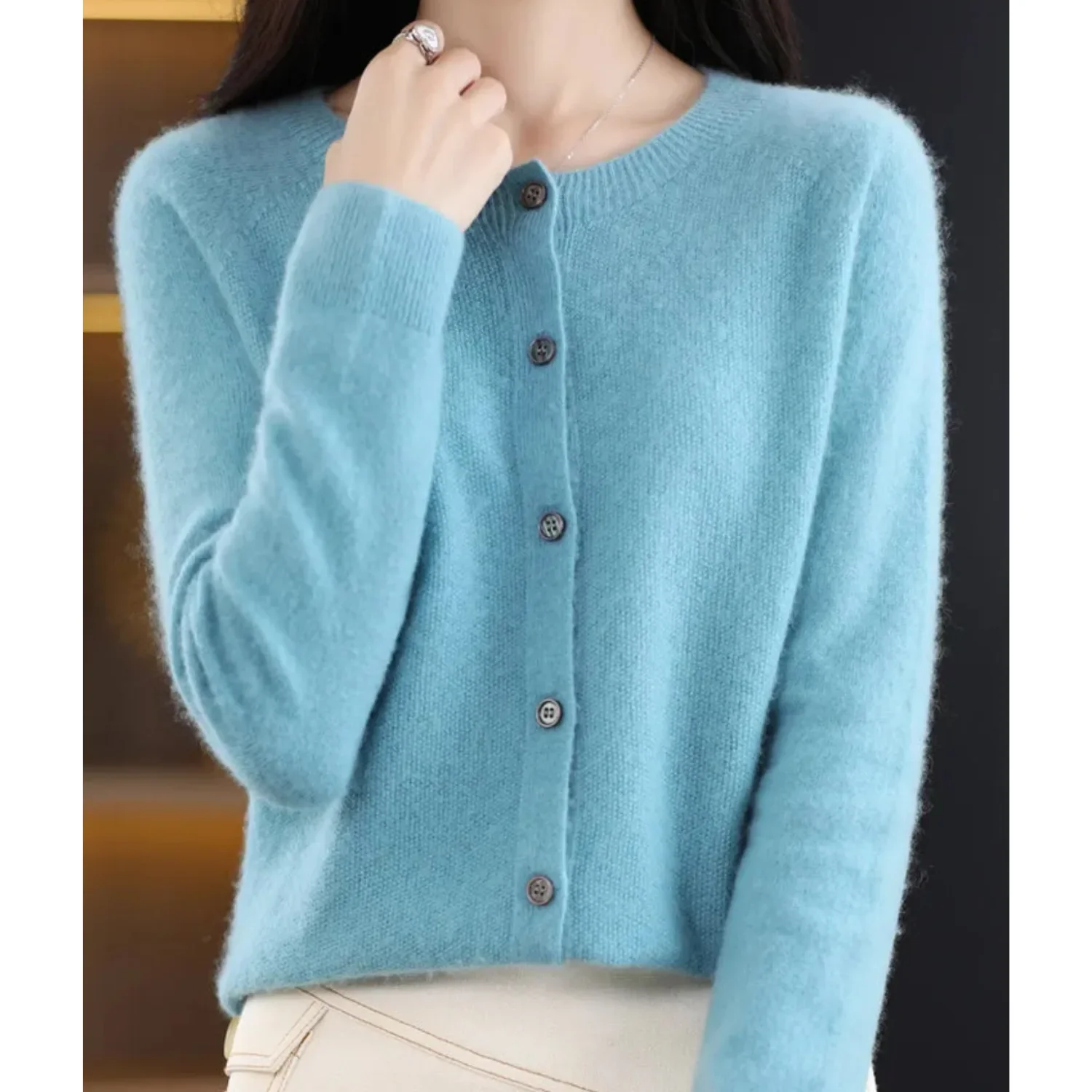 Merino wollen Cardigan met knoopsluiting en lange mouwen - Image 4