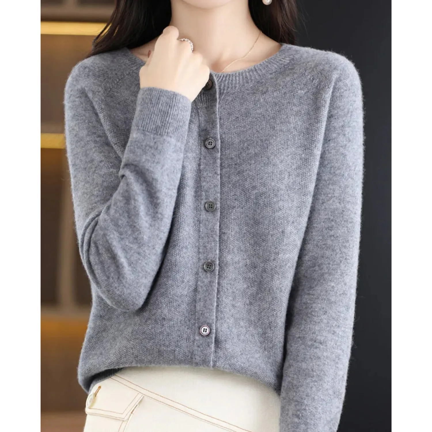 Merino wollen Cardigan met knoopsluiting en lange mouwen - Image 7