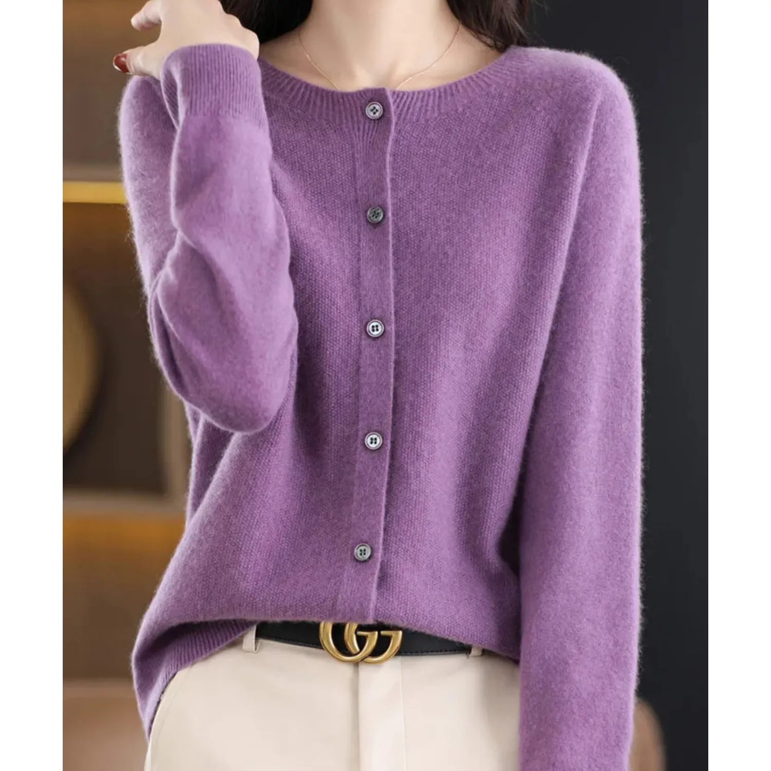 Merino wollen Cardigan met knoopsluiting en lange mouwen - Image 9