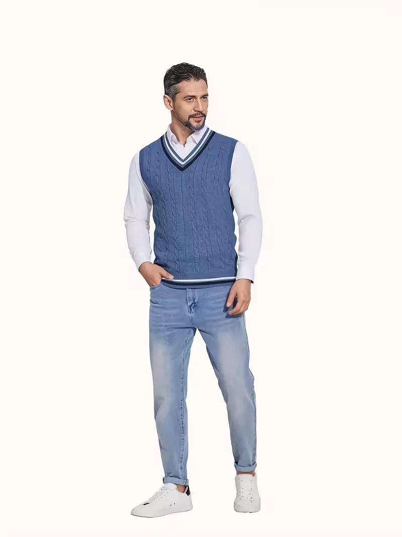 Mouwloos gebreid vest met V-hals - Image 2