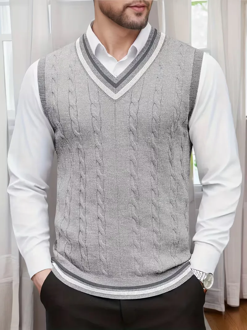 Mouwloos gebreid vest met V-hals - Image 31