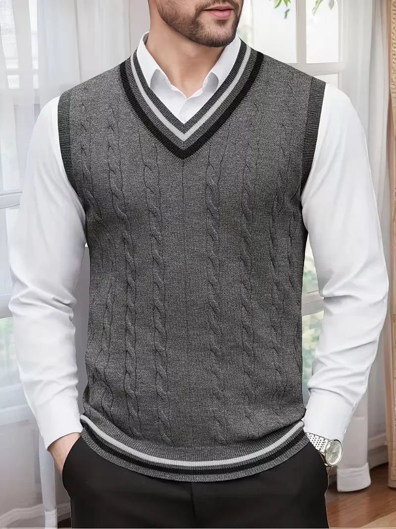 Mouwloos gebreid vest met V-hals - Image 6