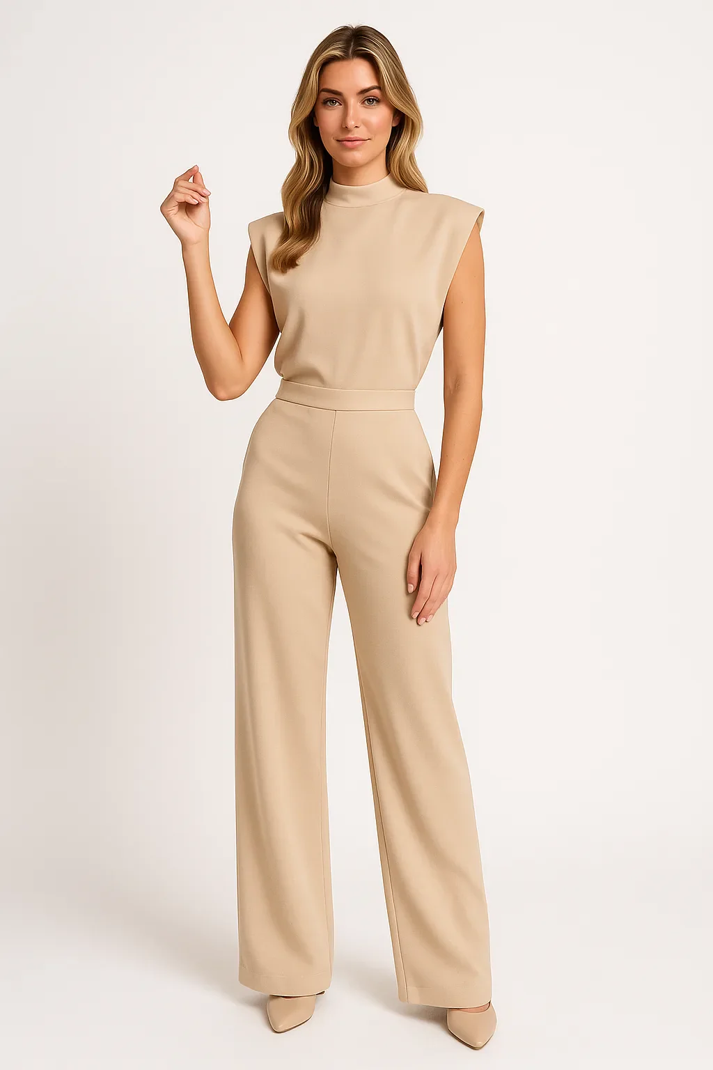 Mouwloze jumpsuit met luxe satijnlook en wijde pijpen