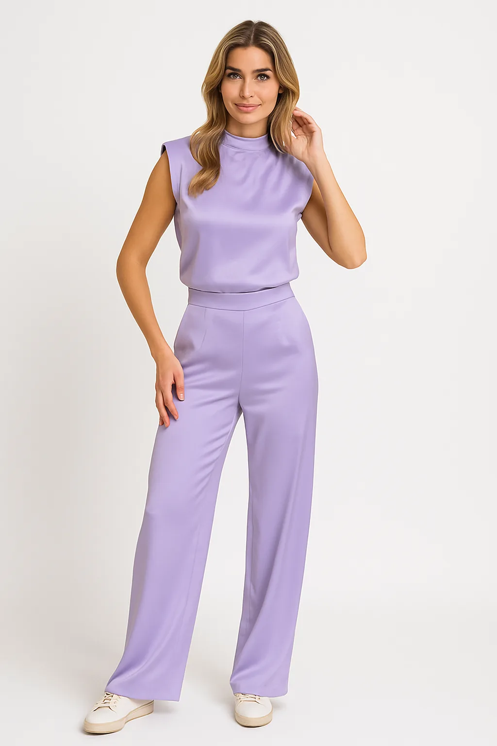 Mouwloze jumpsuit met luxe satijnlook en wijde pijpen - Image 11