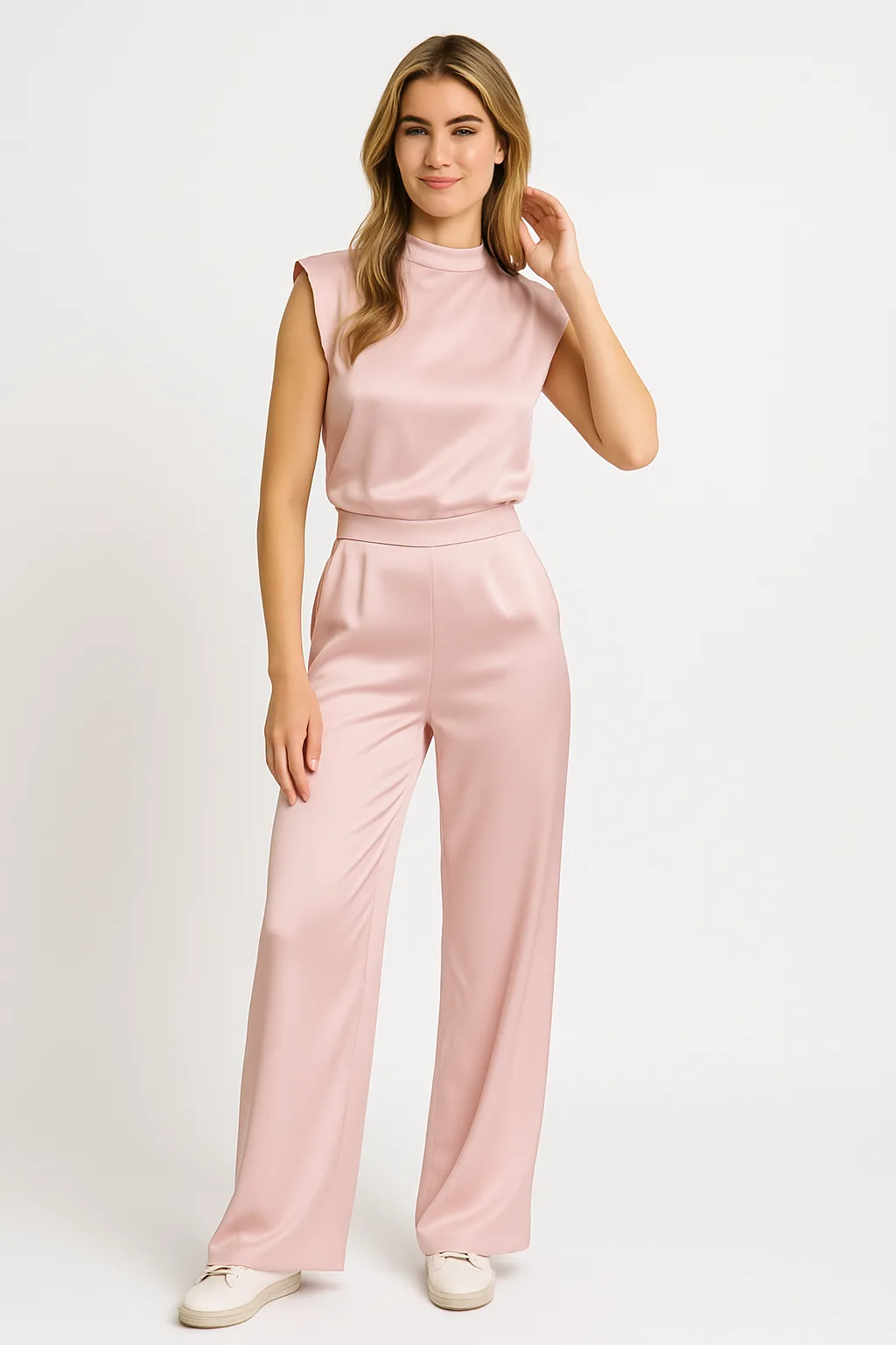 Mouwloze jumpsuit met luxe satijnlook en wijde pijpen - Image 6