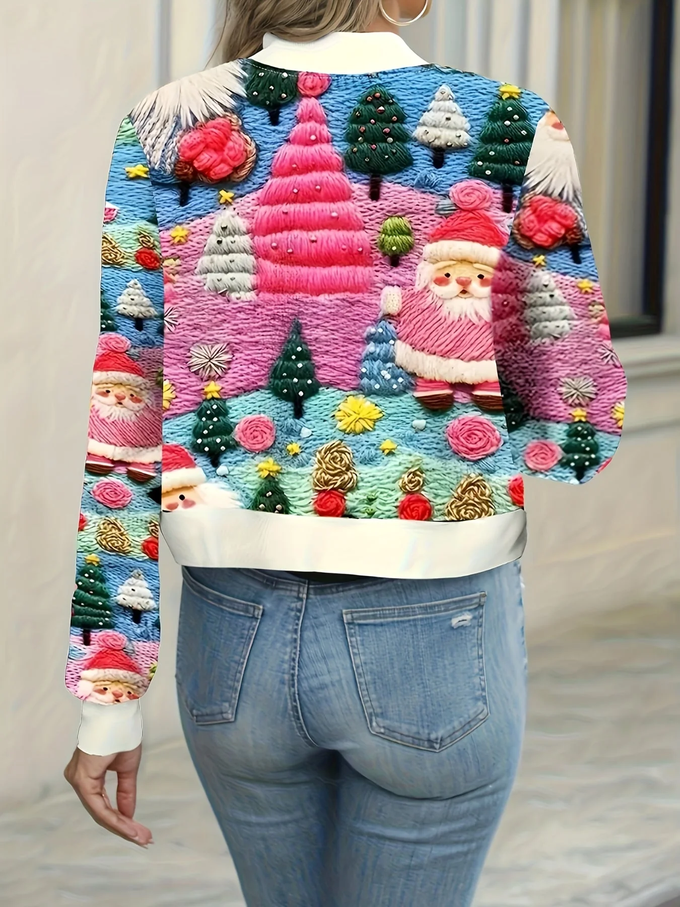 Nina | Casual kerstprint bomberjack met lange mouw en rits - Image 7